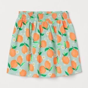 H&M Girls Printed Oranges & Daisies Light Green Blue Skirt Size 5t